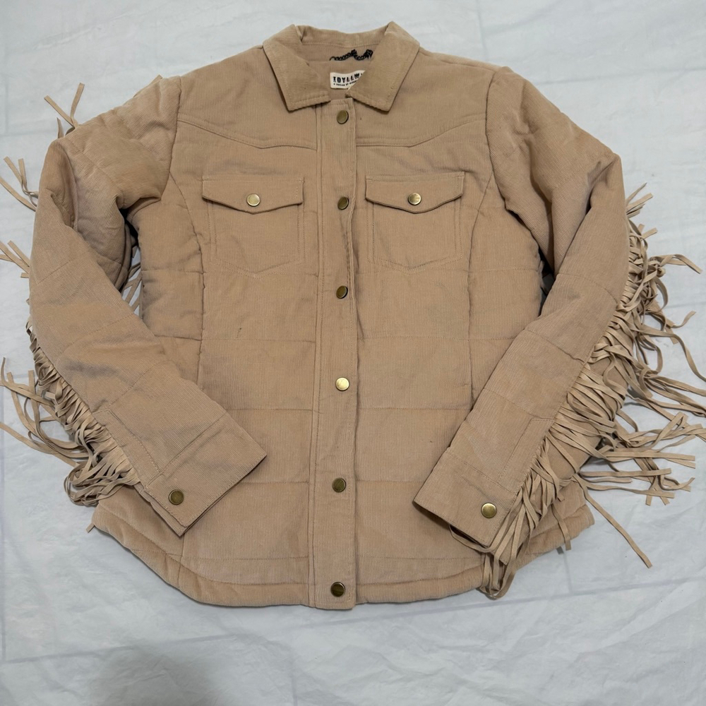 Idyllwind Women's Beige Corduroy Fringe Snap Closure Jacket S